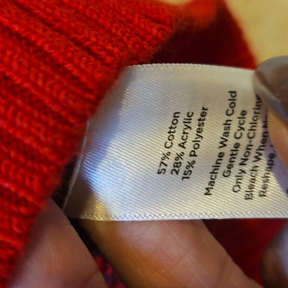 Talbot's Full Zipper Festive Red Nordic Deer Fair Isle Knit Cardigan Sweater - Picture 7 of 9